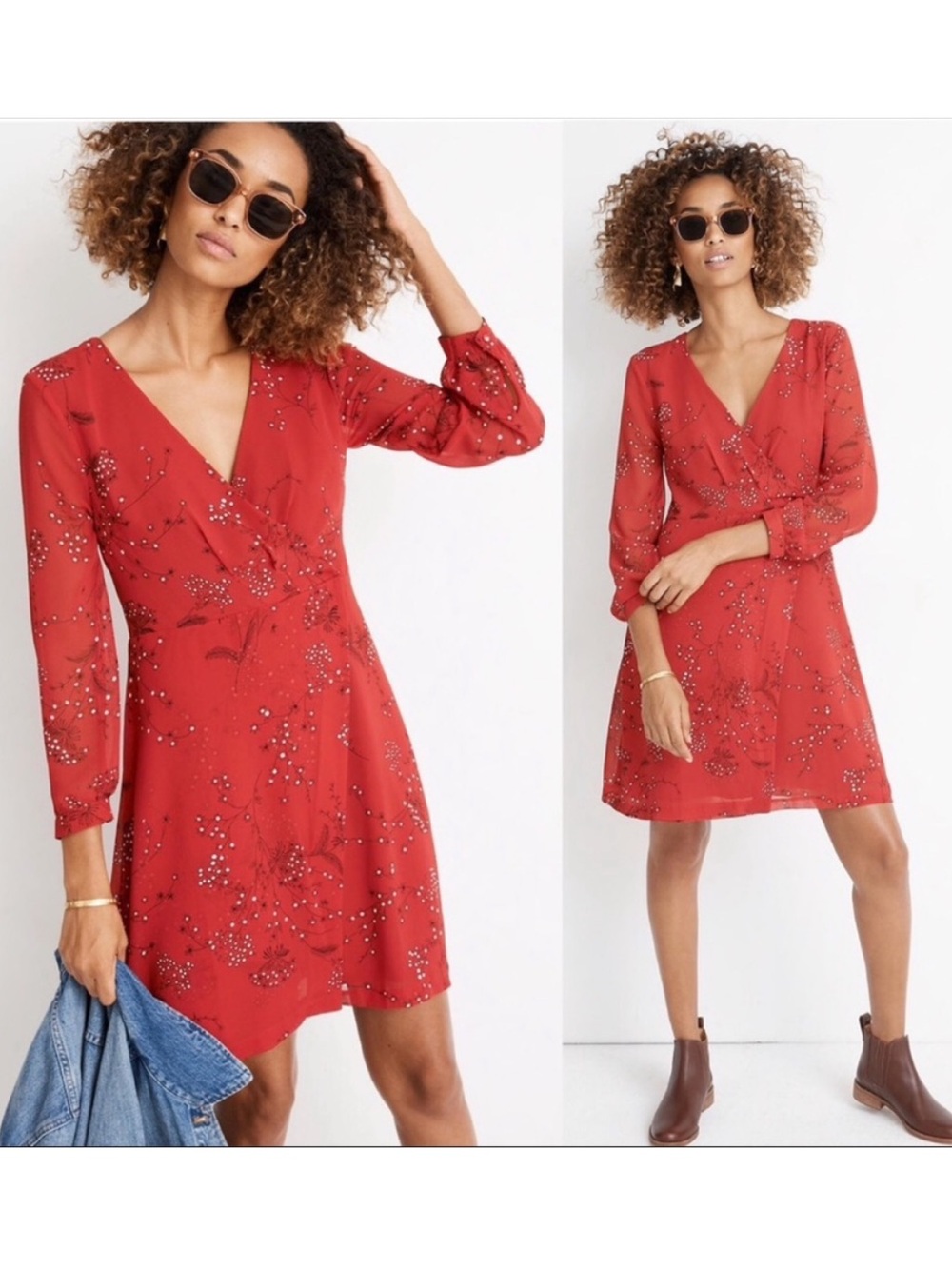 Madewell Hazelwood Floral Wrap Front Dress Red 4